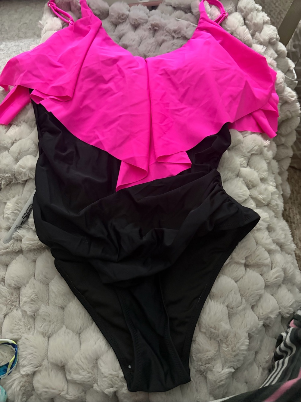 Hot Pink & Black Ruffle One-Piece Swimsuit